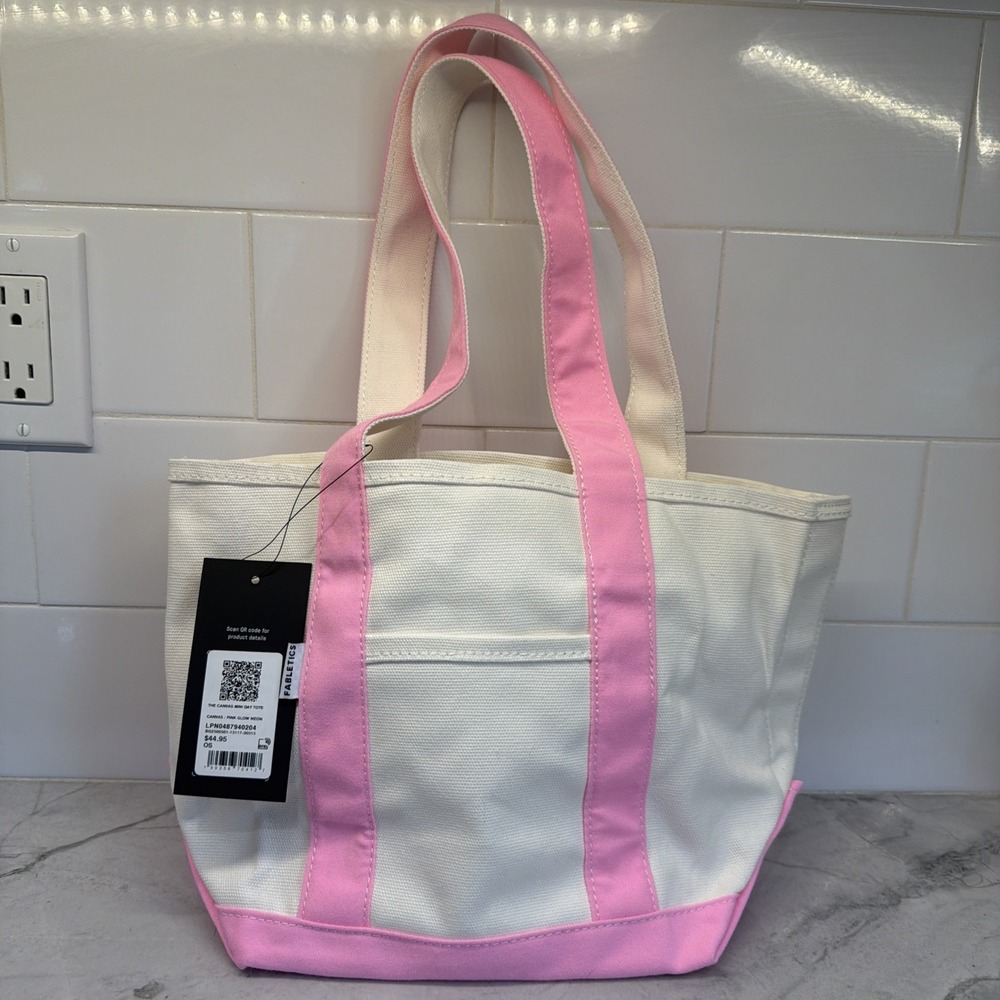 Fabletics The Canvas Mini Day Tote Cream & Pink NWT